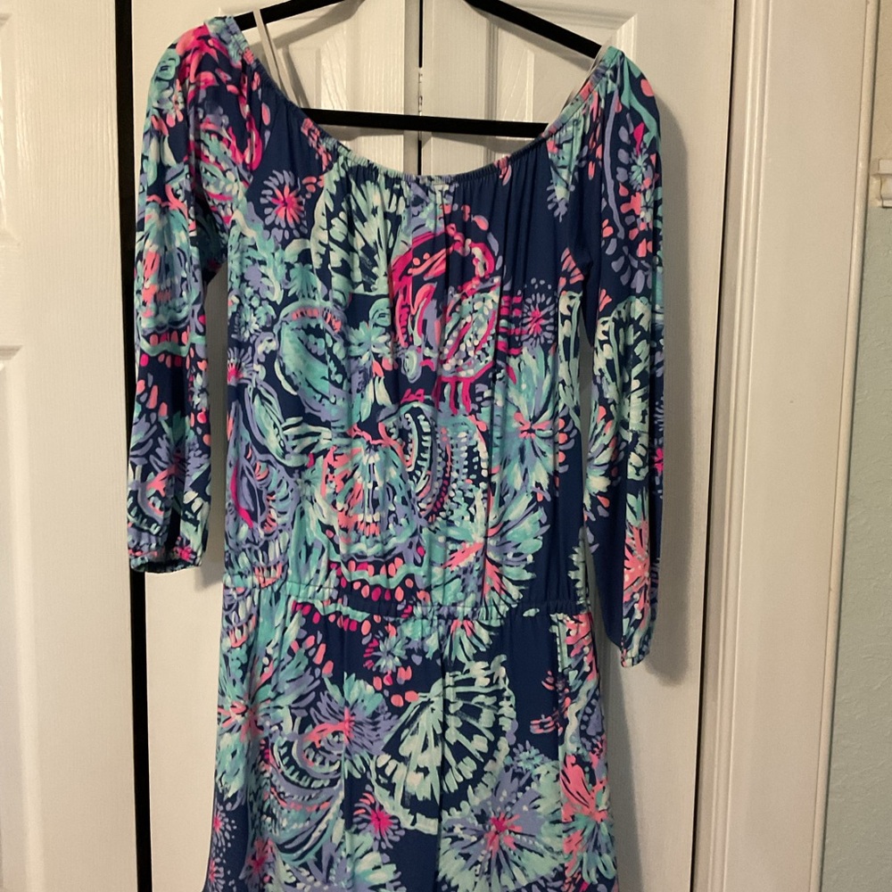 Lilly Pulitzer Blue and Pink Off-Shoulder Sundress